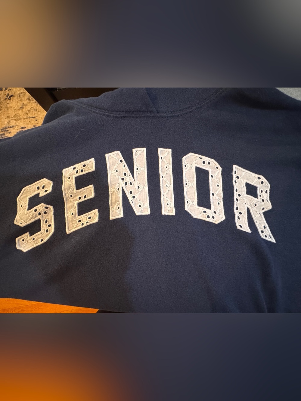 Hollister Navy Sweatshirt with Cream Eyelet Lettering